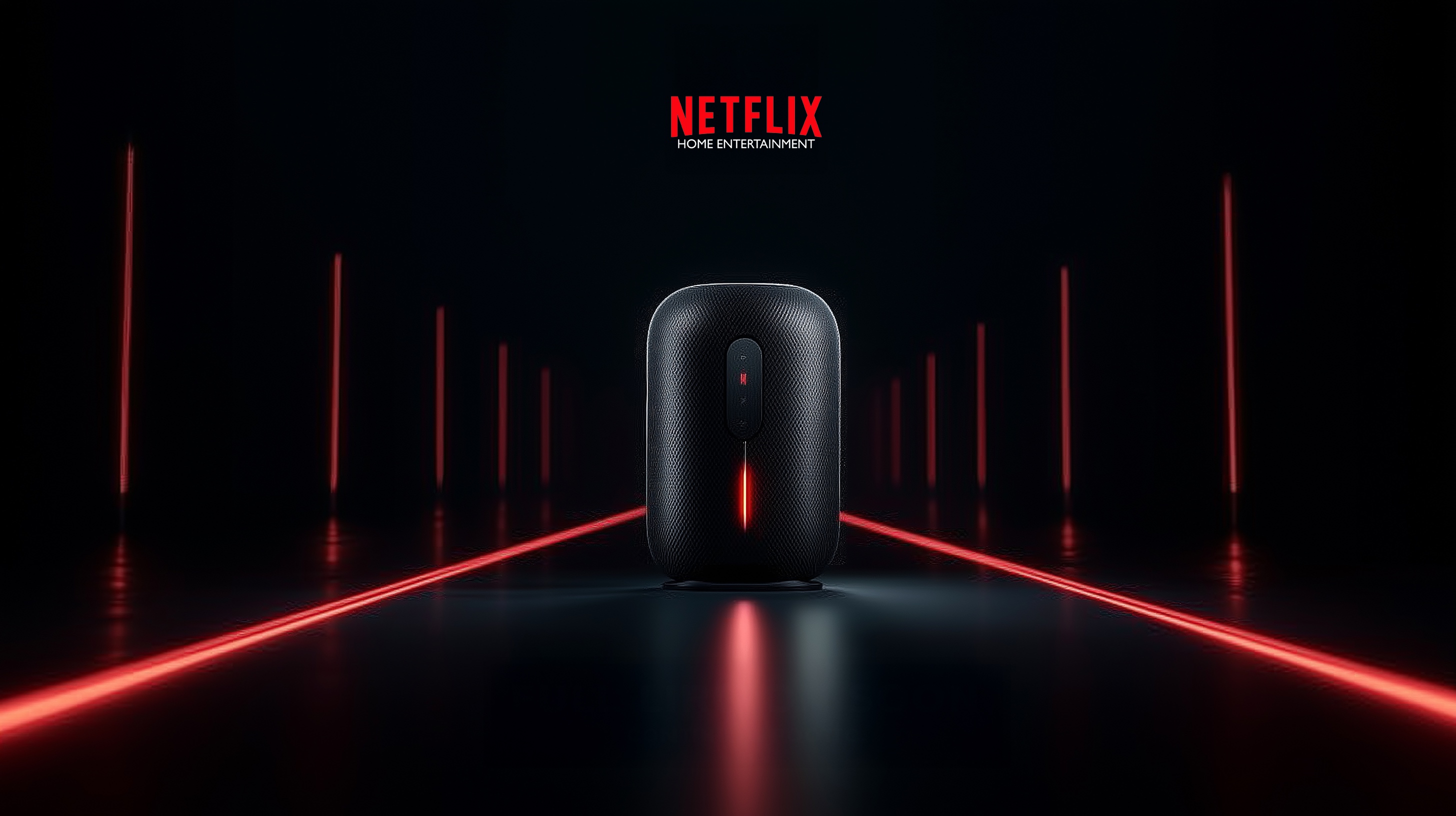 Netflix Home Entertainment speaker in a red light installation