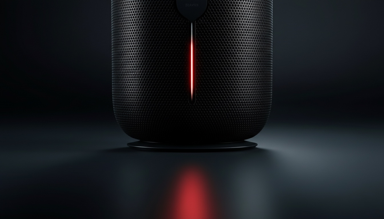 Close-up study of the speaker grille and red light